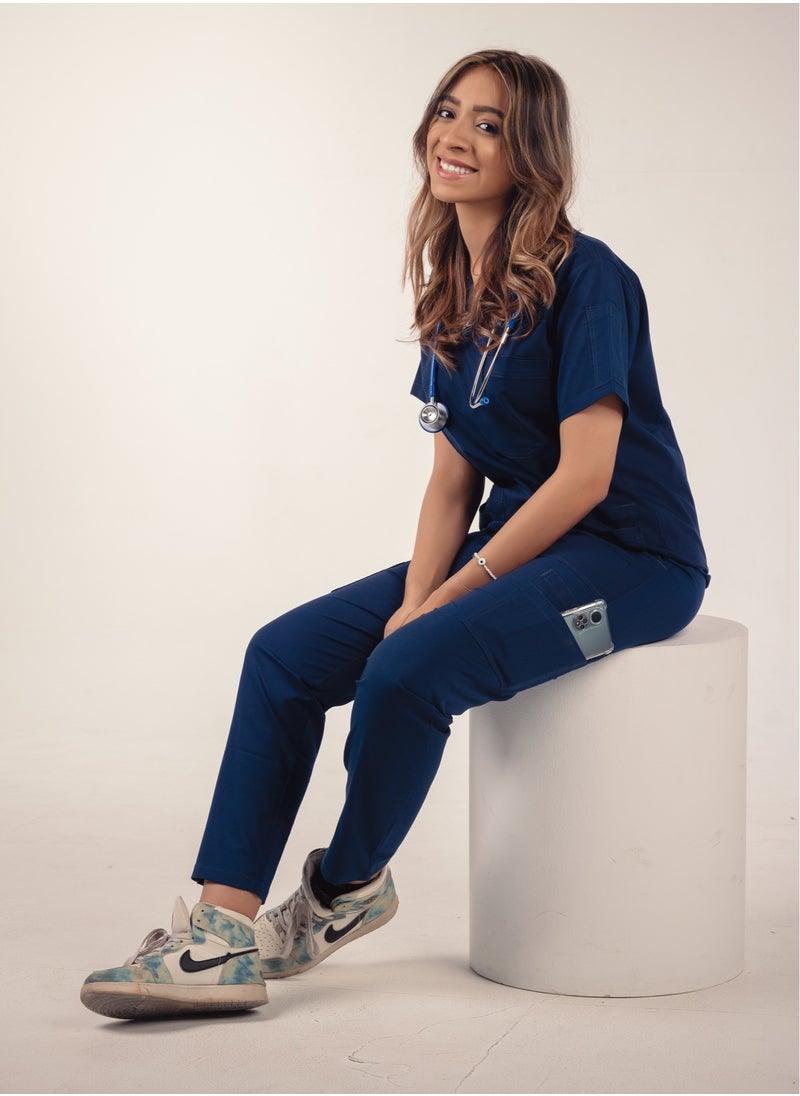RZ RZ1 Women's Navy Blue Medical Scrub, Soft and Comfortable Lycra Polyester Blend, 2 Piece Set, Perfect for Medical Environments.  - Image 4