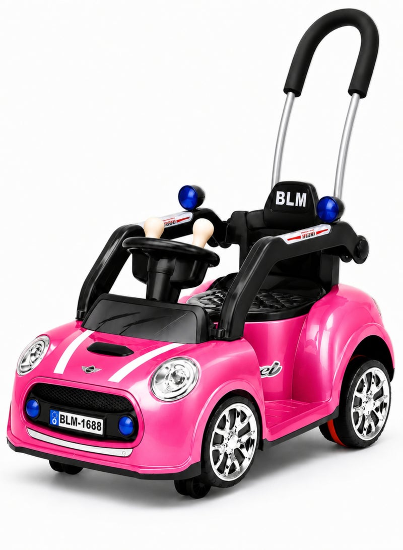 ROVENO Kids Electric Ride-On Car (6V4.5A) with Accelerator Pedal and Parental Push Handle, 4-Wheel Battery Powered Toy Car with Bluetooth, Music and Lights for Boys and Girls Ages 1-4 | Pink - Image 1