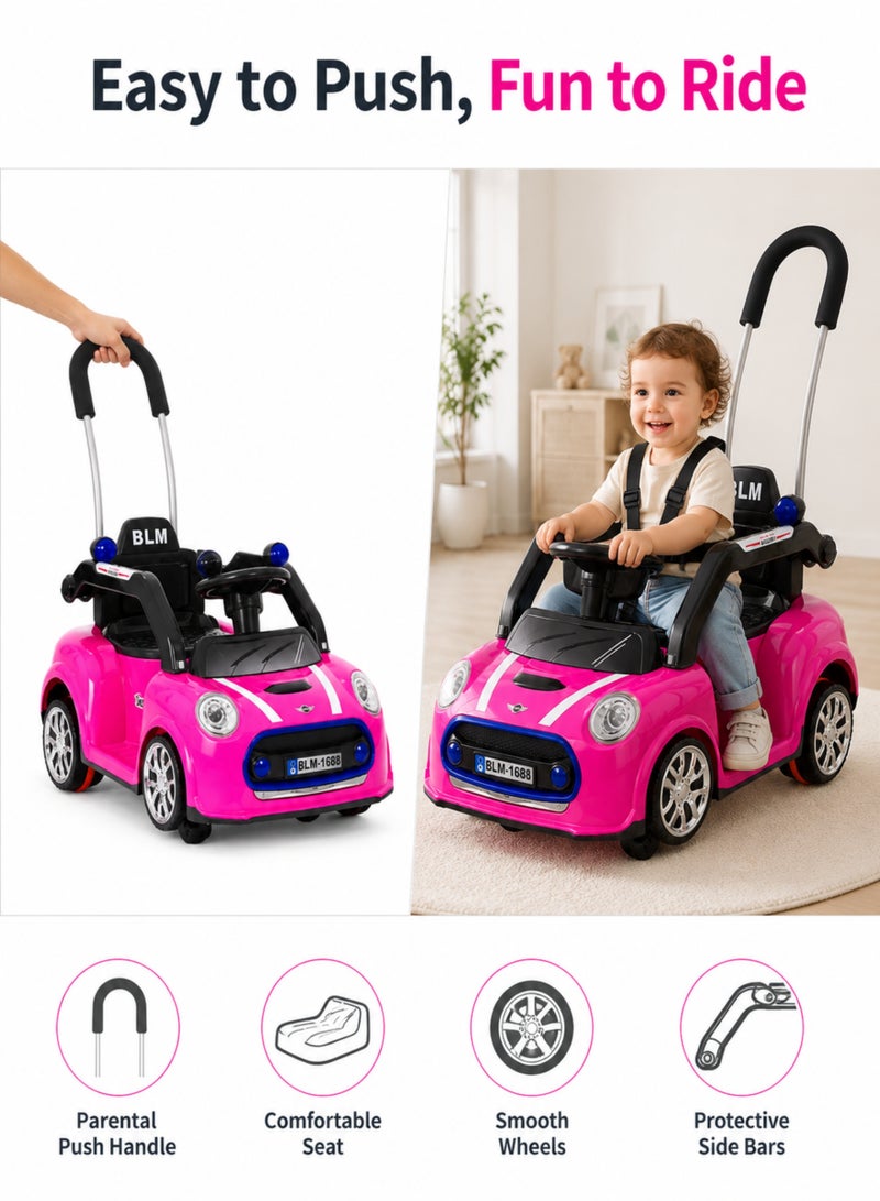 ROVENO Kids Electric Ride-On Car (6V4.5A) with Accelerator Pedal and Parental Push Handle, 4-Wheel Battery Powered Toy Car with Bluetooth, Music and Lights for Boys and Girls Ages 1-4 | Pink - Image 3