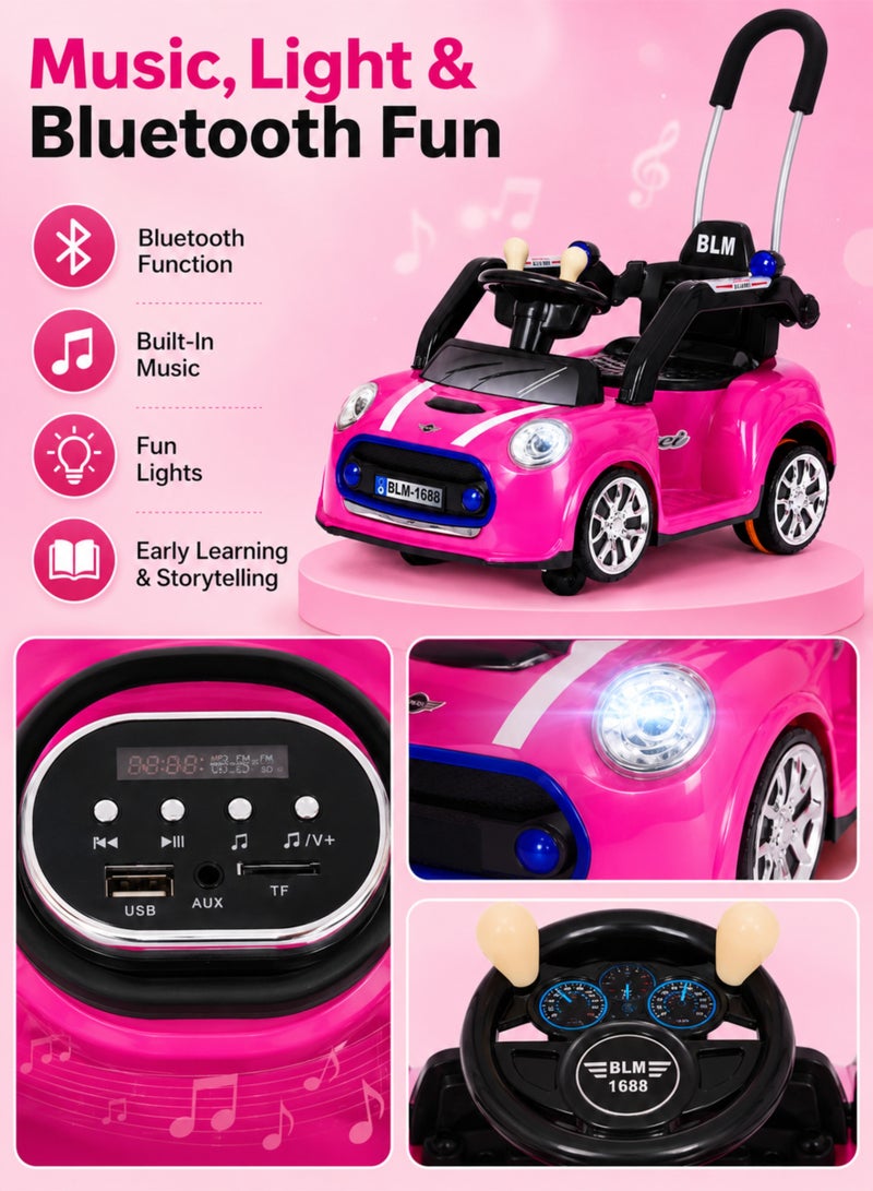 ROVENO Kids Electric Ride-On Car (6V4.5A) with Accelerator Pedal and Parental Push Handle, 4-Wheel Battery Powered Toy Car with Bluetooth, Music and Lights for Boys and Girls Ages 1-4 | Pink - Image 5