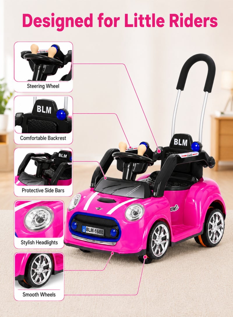 ROVENO Kids Electric Ride-On Car (6V4.5A) with Accelerator Pedal and Parental Push Handle, 4-Wheel Battery Powered Toy Car with Bluetooth, Music and Lights for Boys and Girls Ages 1-4 | Pink - Image 4