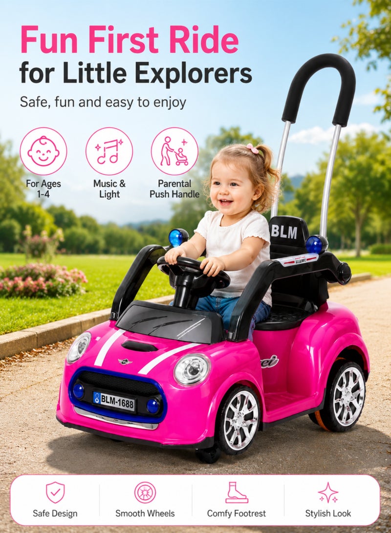 ROVENO Kids Electric Ride-On Car (6V4.5A) with Accelerator Pedal and Parental Push Handle, 4-Wheel Battery Powered Toy Car with Bluetooth, Music and Lights for Boys and Girls Ages 1-4 | Pink - Image 2