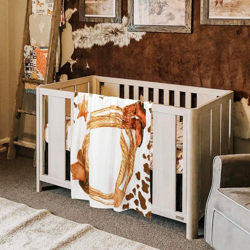 Gicoherero Cowboy Baby Milestone Blanket with Felt Horseshoe Frame Western Theme Cow Print Photo Props My First Rodeo Birthday Party Supplies - Image 2