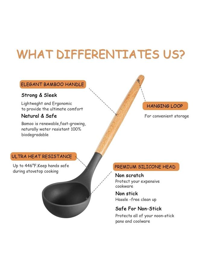 NIBEMINENT 14-Piece Silicone Kitchen Utensils Set Black/Beige one sizecm - Image 5