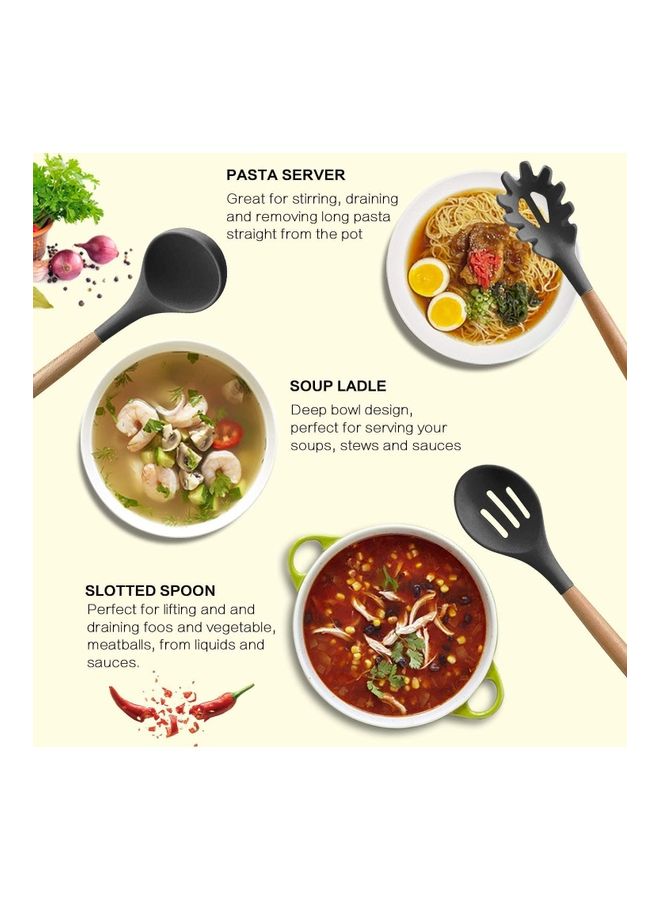 NIBEMINENT 14-Piece Silicone Kitchen Utensils Set Black/Beige one sizecm - Image 4