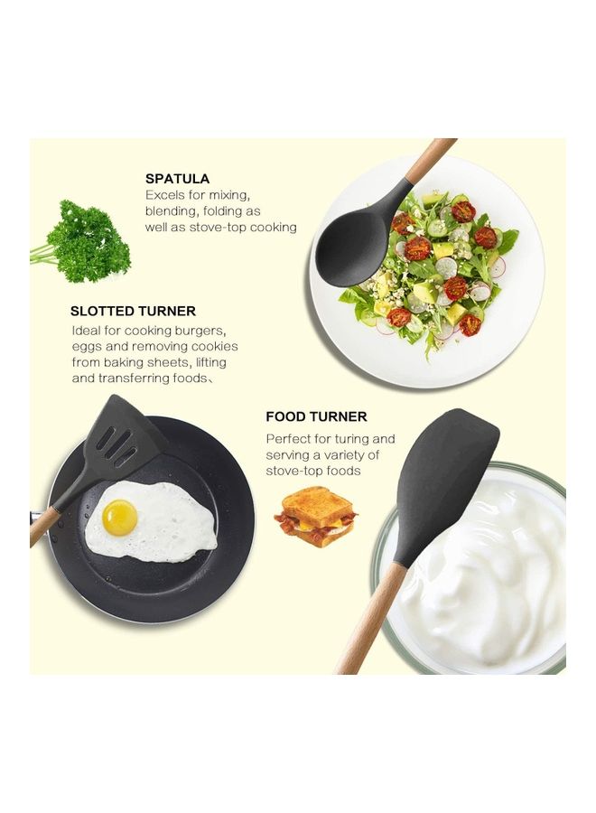 NIBEMINENT 14-Piece Silicone Kitchen Utensils Set Black/Beige one sizecm - Image 3