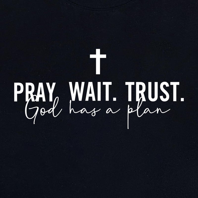 LOOKFACE Women Pray Wait Trust Soft Tees Cute Graphic T Shirts Black Large - Image 3