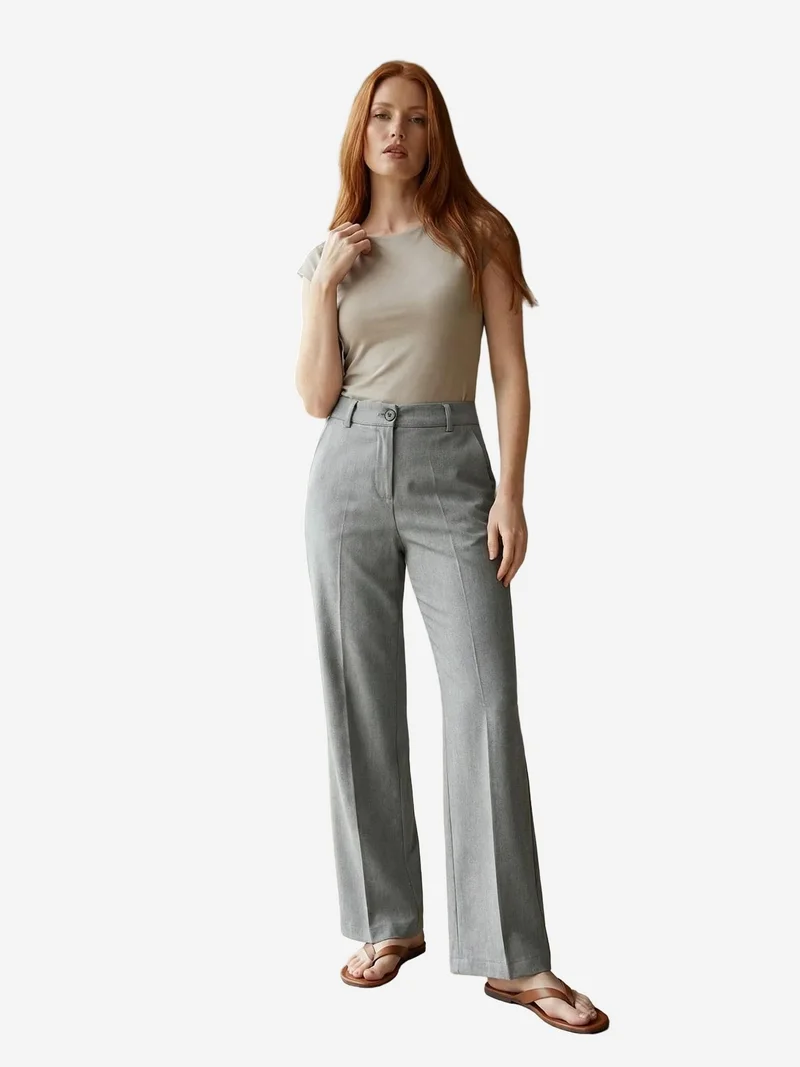 ماي فاشن MY FASHION Tailored Mid Waist Straight Leg Trousers
