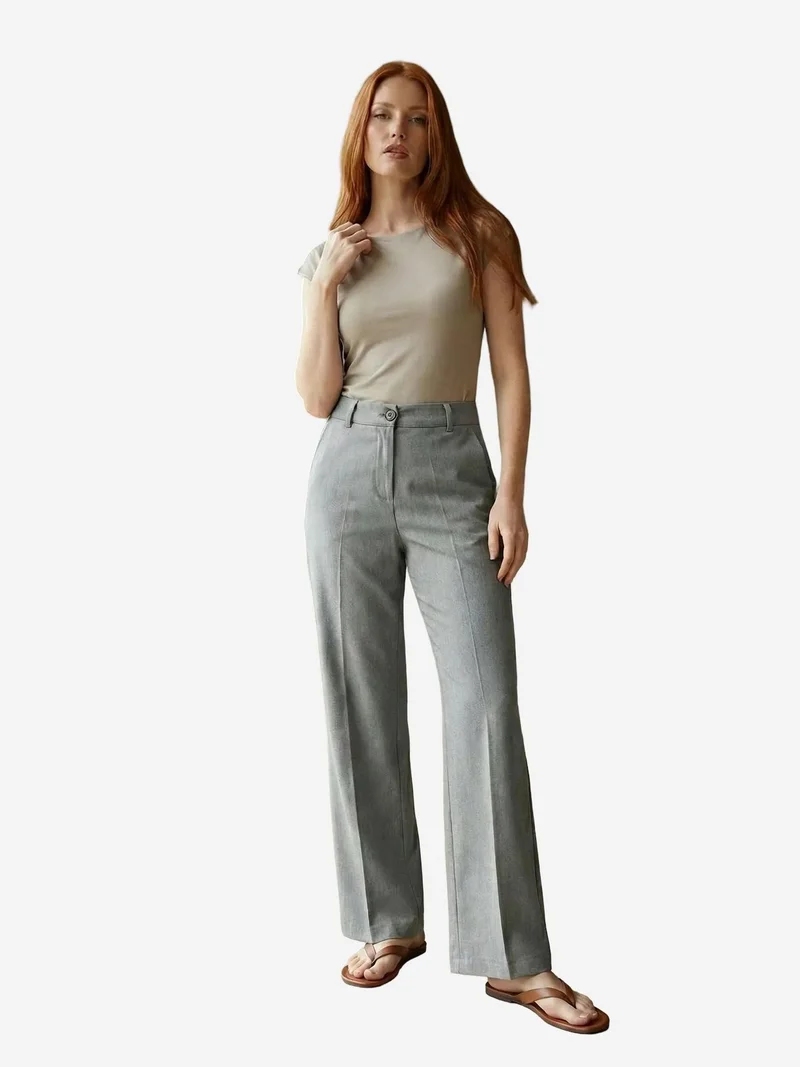 My Fashion Grey MY FASHION Tailored Mid Waist Straight Leg Trousers for Women | Best Price UAE