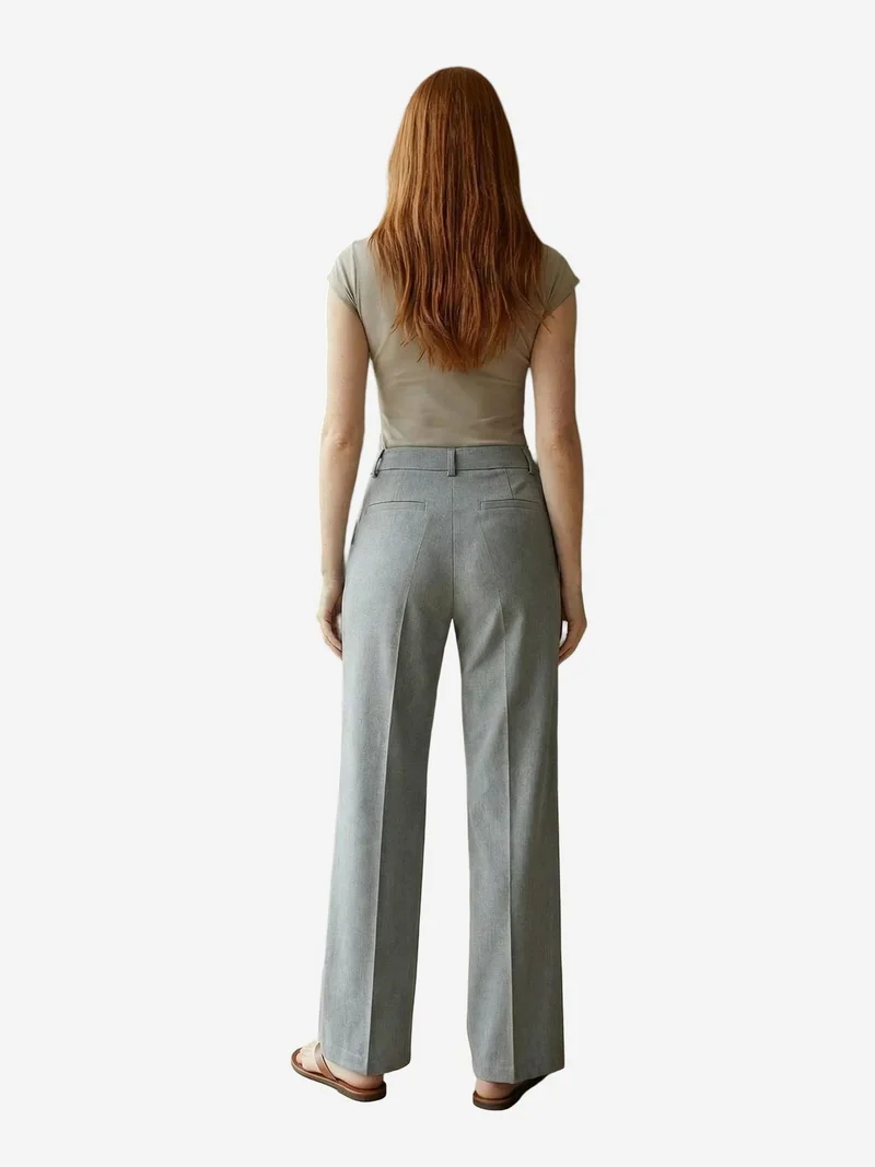 My Fashion Grey MY FASHION Tailored Mid Waist Straight Leg Trousers for Women | Best Price UAE