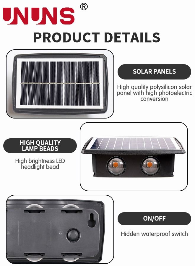 UNUNS LED Wall Light,Waterproof Solar Powered Lights With 4 LEDs And 2 Modes,Solar Fence Up Down Lamps For Garden Yard Decor,Warm White - Image 5
