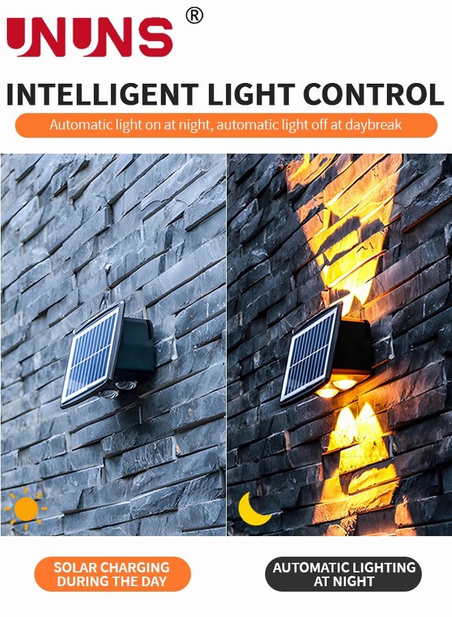 UNUNS LED Wall Light,Waterproof Solar Powered Lights With 4 LEDs And 2 Modes,Solar Fence Up Down Lamps For Garden Yard Decor,Warm White - Image 3