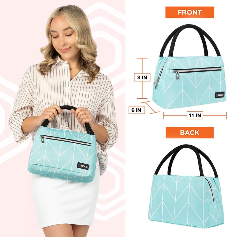 opux Lunch Bag for Women, Insulated Lunch Box Tote for Girls Work Adult School, Small Reusable Cooler Bag Lunch Container Food Tote for Travel Picnic, Fits 11 Cans, Chevron Teal - Image 3