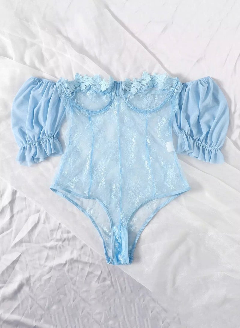 Floral Lace Bardot Teddy Bodysuit - Image 3