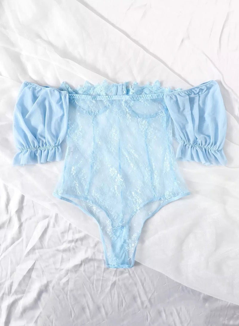 Floral Lace Bardot Teddy Bodysuit - Image 1