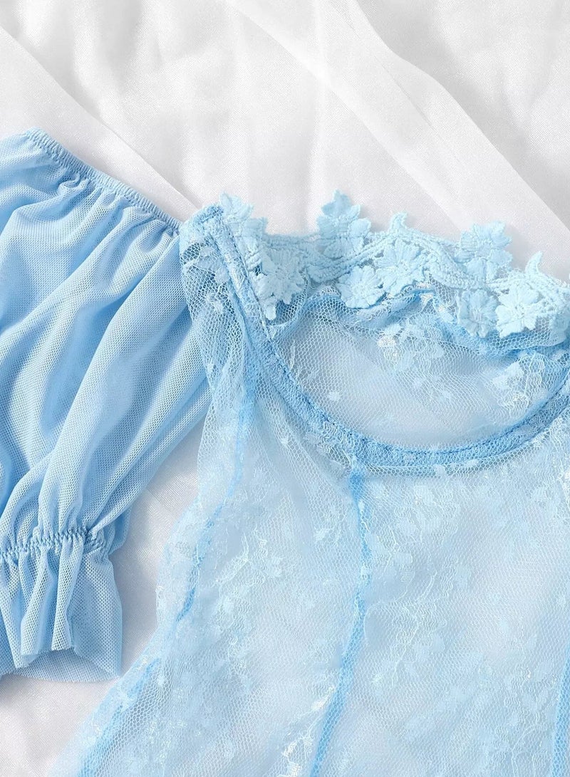 Floral Lace Bardot Teddy Bodysuit - Image 2