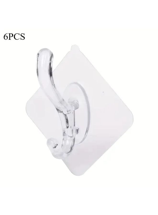 6Pcs No Drill Wall Hooks Transparent Waterproof Strong Adhesive U Shaped Design - Image 1