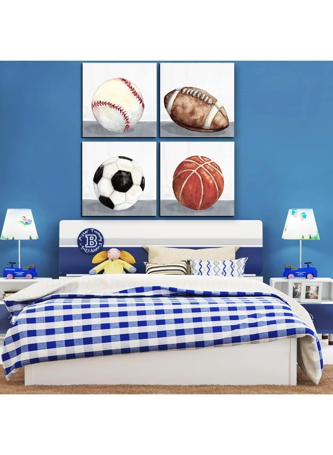 YOOOAHU Boys Bedroom Wall Decor Sports Wall Art Vintage Football Soccer Baseball Basketball Pictures for Nursery Room Rustic Ball Artwork Canvas Prints Kids Toddler Home Decoration 20x20" 4 Pcs Baby Gift - Image 3