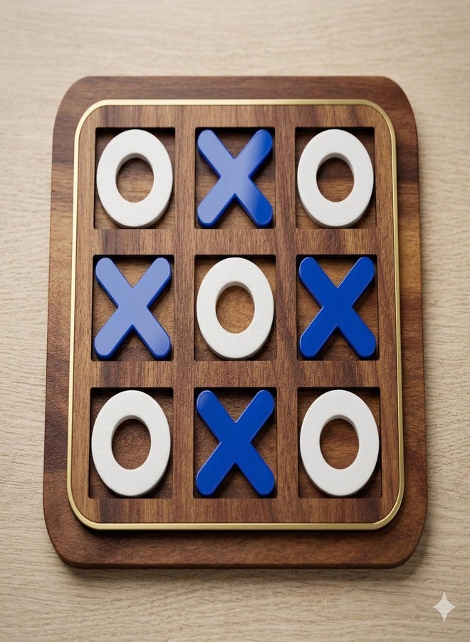 Santarms Wooden Tic Tac Toe Board Game for Kids and Adults Premium Classic Noughts and Crosses Family Puzzle Brain Teaser Coffee Table Decor Travel Toy Fun Indoor Activity - 8X8 inch - Image 1