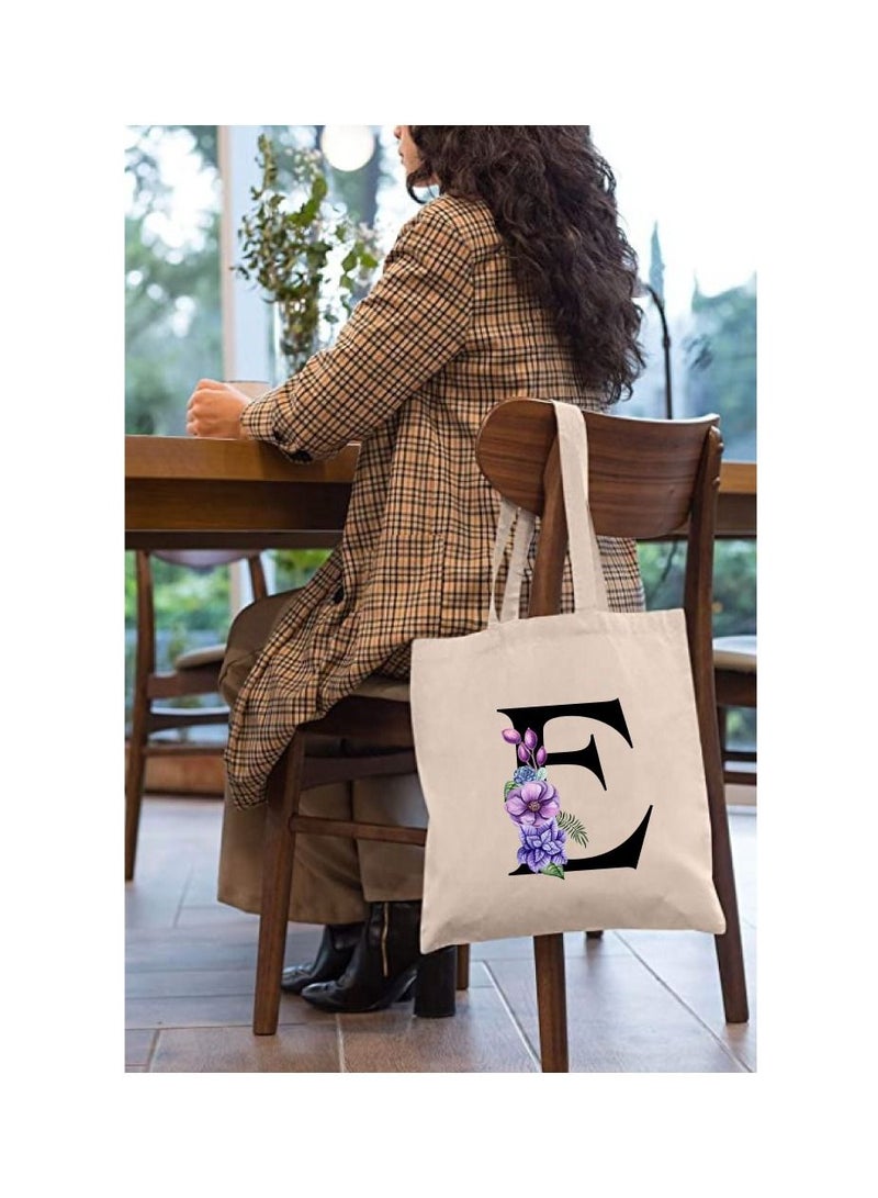 PRINTSHOP4ME Eco-Friendly Canvas Cotton Tote Bag with Floral Design on Initial Letters Printed Bridesmaids Bags for Women- Reusable Shopping Bag, Party Gift Idea and Cotton Gift Bag  - Image 3