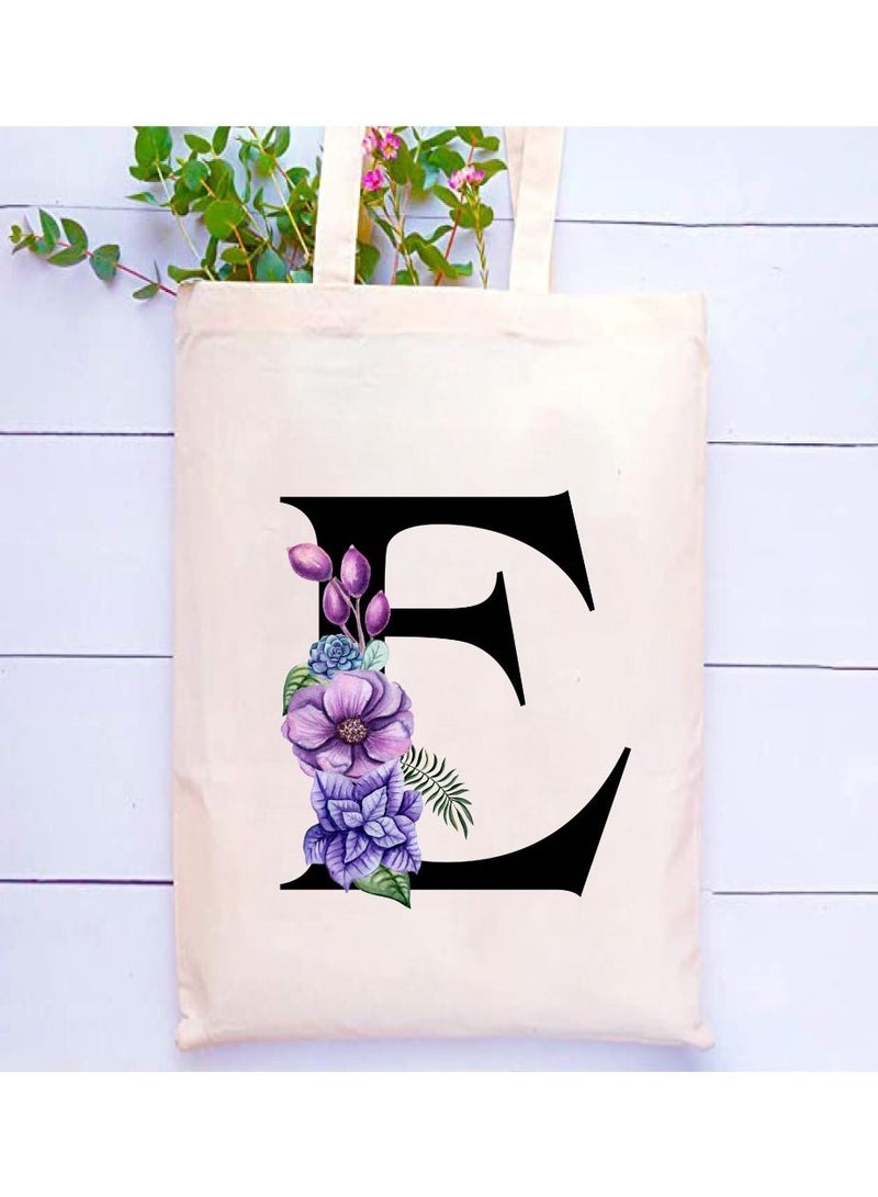 PRINTSHOP4ME Eco-Friendly Canvas Cotton Tote Bag with Floral Design on Initial Letters Printed Bridesmaids Bags for Women- Reusable Shopping Bag, Party Gift Idea and Cotton Gift Bag  - Image 2