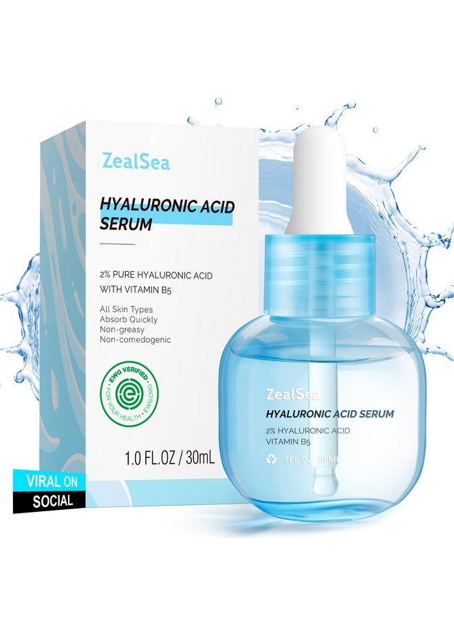 ZealSea Hyaluronic Acid Serum for Face, Hyrating Serum, Microneedling Serum, EWG Certified Zealsea for Sensitive Skin, Vegan Fragrance Free Non-Comedogenic Absorb Quickly, Pure Hyaluronic Acid Anti-Aging 1oz  - Image 1