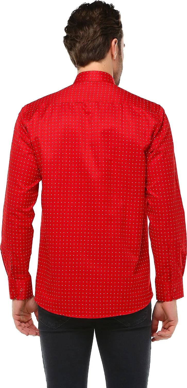 فاريتا Men's Red Cotton Patterned Long Sleeve Shirt with Pocket