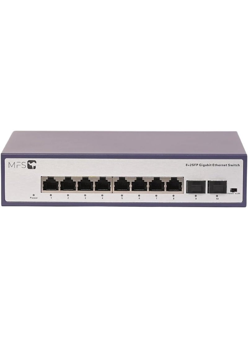 إف إم إس محول إيثرنت ( سويتش ) ب8 منافذ RJ45 جيجابايت + 2SFP، جهاز شبكة يستخدم لتوصيل أجهزة متعددة من MFS
