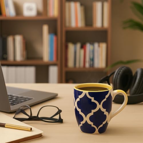 KITTENS Handpainted Ceramic Coffee Mug Set of 6 – 275ml – Blue & Yellow Moroccan Floral Design – Microwave & Dishwasher Safe – Food Grade Material – Ideal for Daily Use & Gifting - Image 5