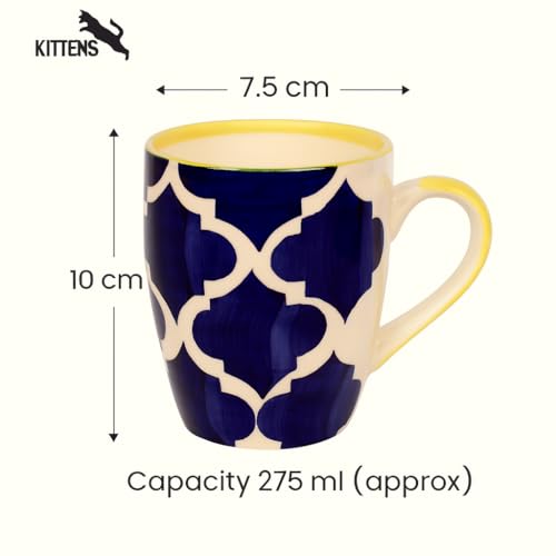 KITTENS Handpainted Ceramic Coffee Mug Set of 6 – 275ml – Blue & Yellow Moroccan Floral Design – Microwave & Dishwasher Safe – Food Grade Material – Ideal for Daily Use & Gifting - Image 3