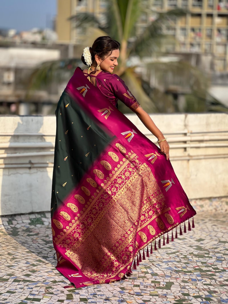 SGF11 Women's Kanjivaram Pure Soft Silk Saree With Unstitched Blouse Piece (Dark Green) - Image 4