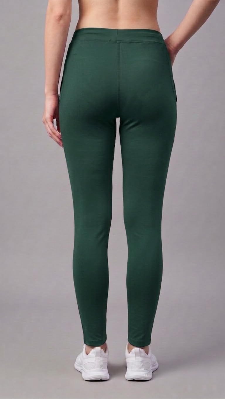 Mehrang Stretchable High Rise Yoga Pants for Women & Gym Pants for Women Workout with Mesh Insert & Side Pockets (in, Alpha, XL, Dark Green) - Image 2