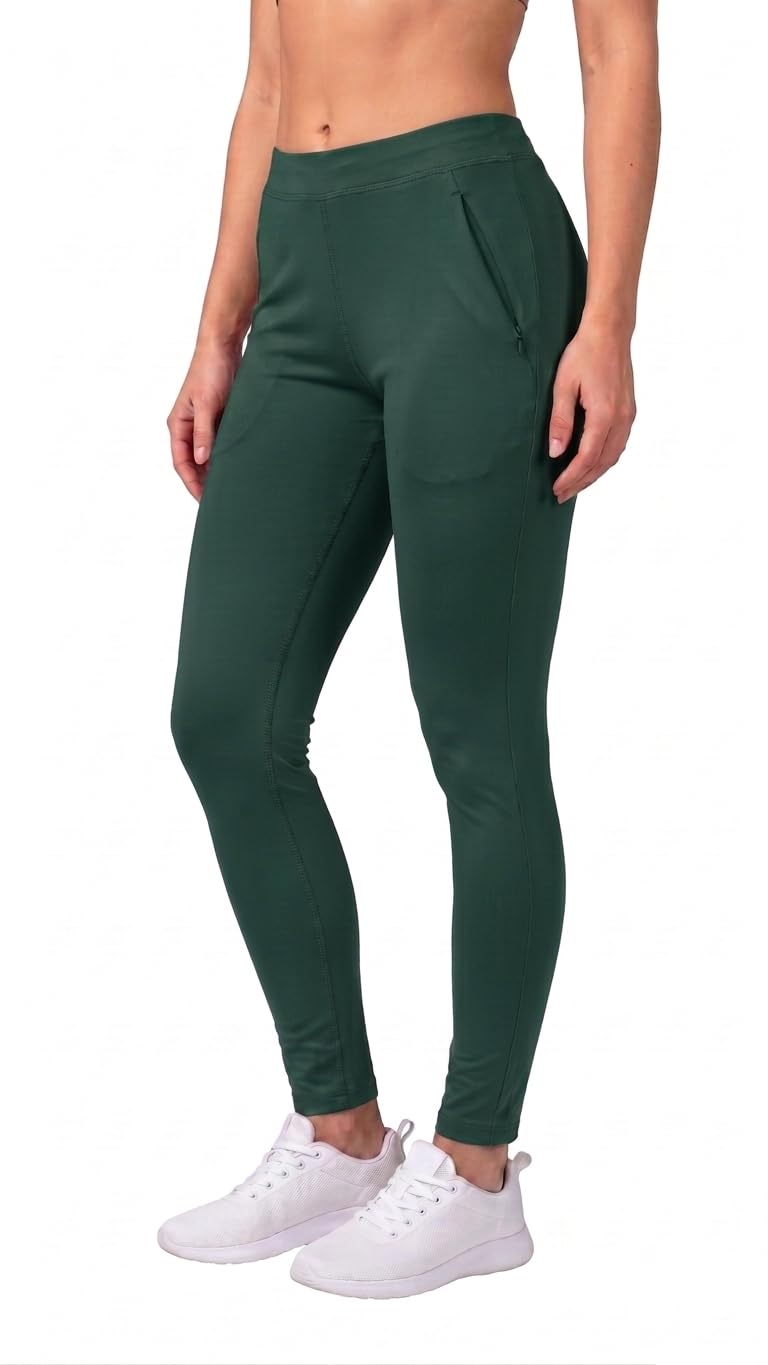 Mehrang Stretchable High Rise Yoga Pants for Women & Gym Pants for Women Workout with Mesh Insert & Side Pockets (in, Alpha, XL, Dark Green) - Image 1