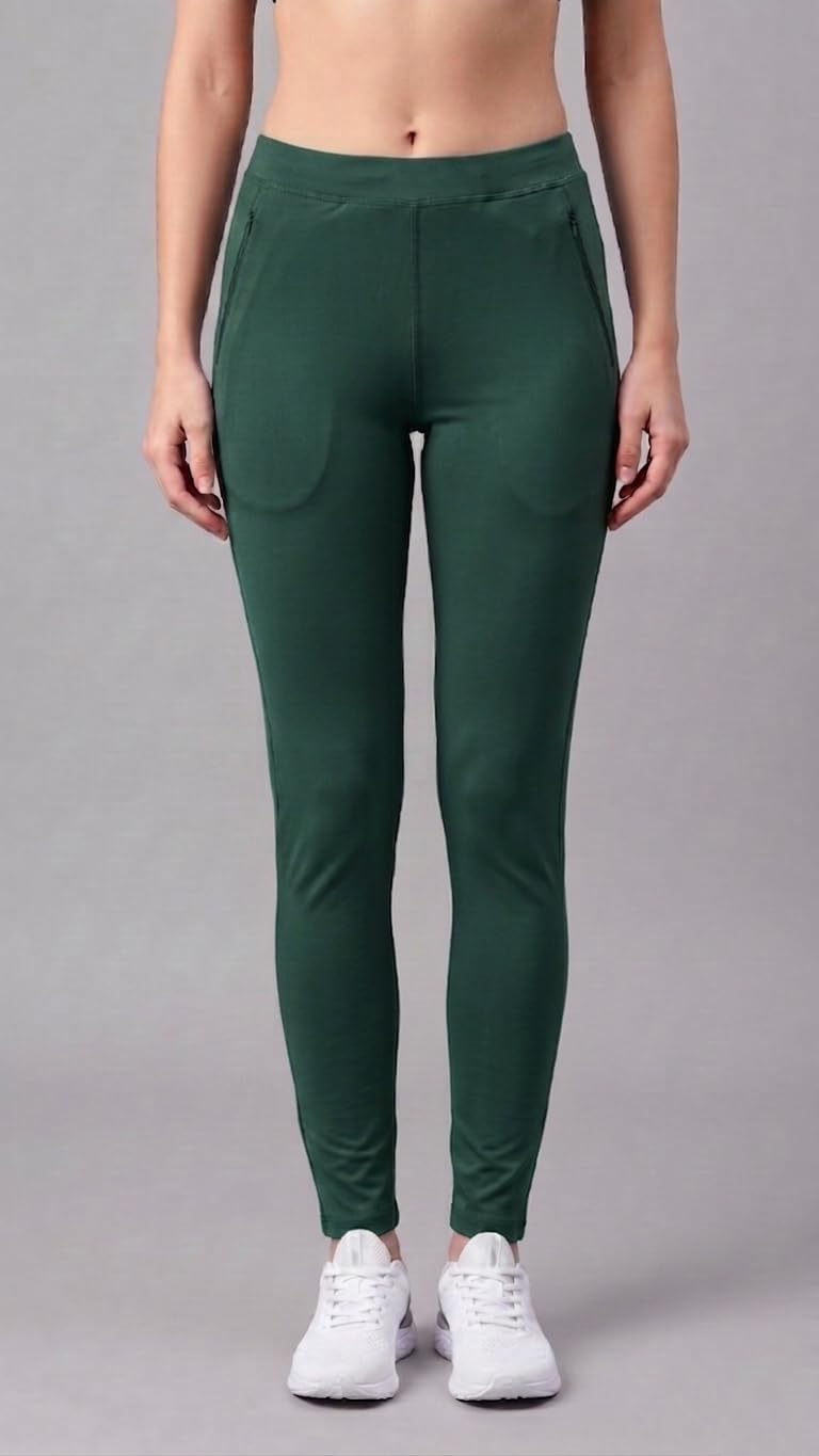 Mehrang Stretchable High Rise Yoga Pants for Women & Gym Pants for Women Workout with Mesh Insert & Side Pockets (in, Alpha, XL, Dark Green) - Image 5