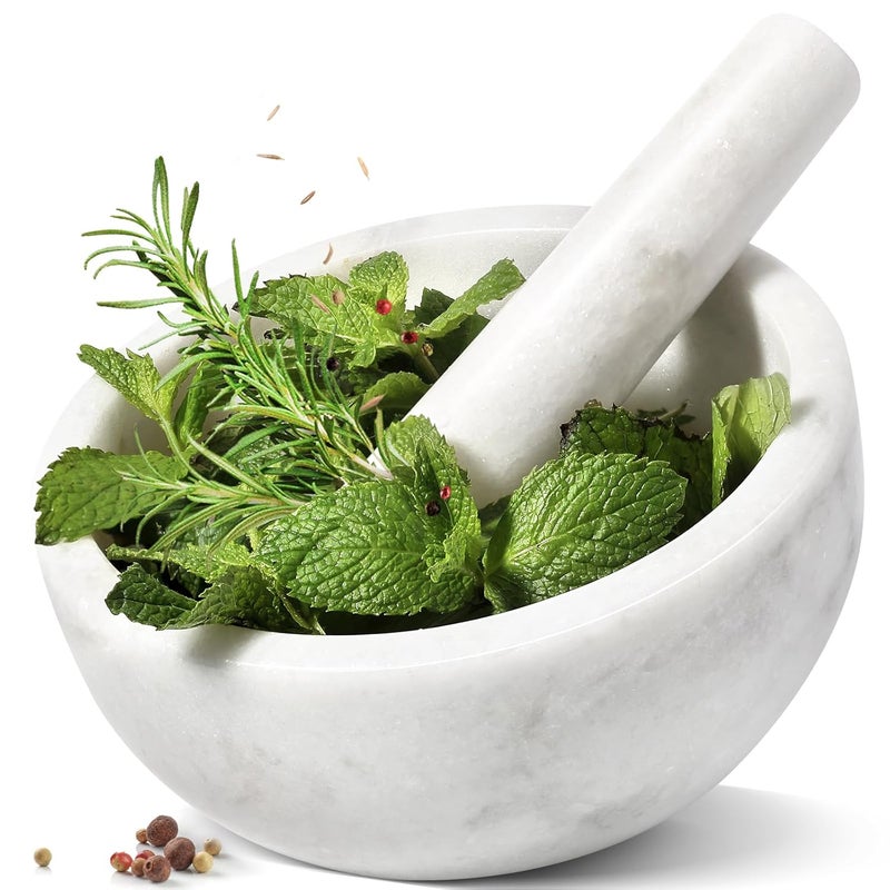 Koville Marble Mortar and Pestle Set, 7"-4 Cups Grinder Bowl for Guacamole, Salsa, Pill Crusher, Spice, Herb, Garlic, Nut, Heavy Duty Grinder for Kitchen(Namib Fantasy) - Image 1