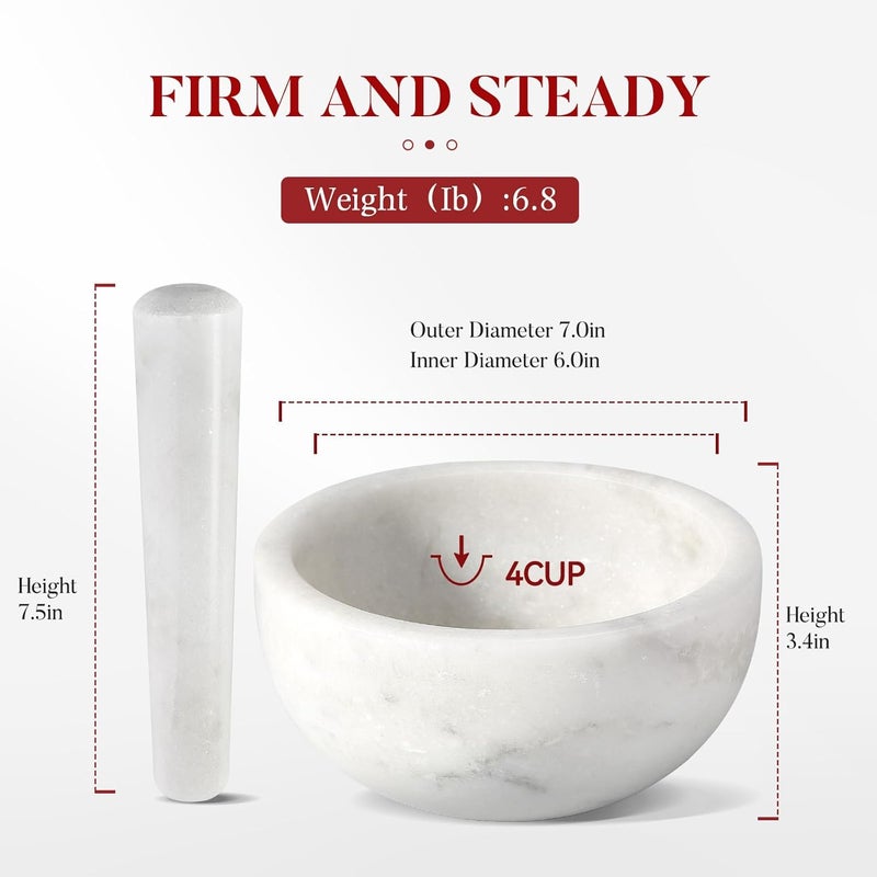 Koville Marble Mortar and Pestle Set, 7"-4 Cups Grinder Bowl for Guacamole, Salsa, Pill Crusher, Spice, Herb, Garlic, Nut, Heavy Duty Grinder for Kitchen(Namib Fantasy) - Image 2