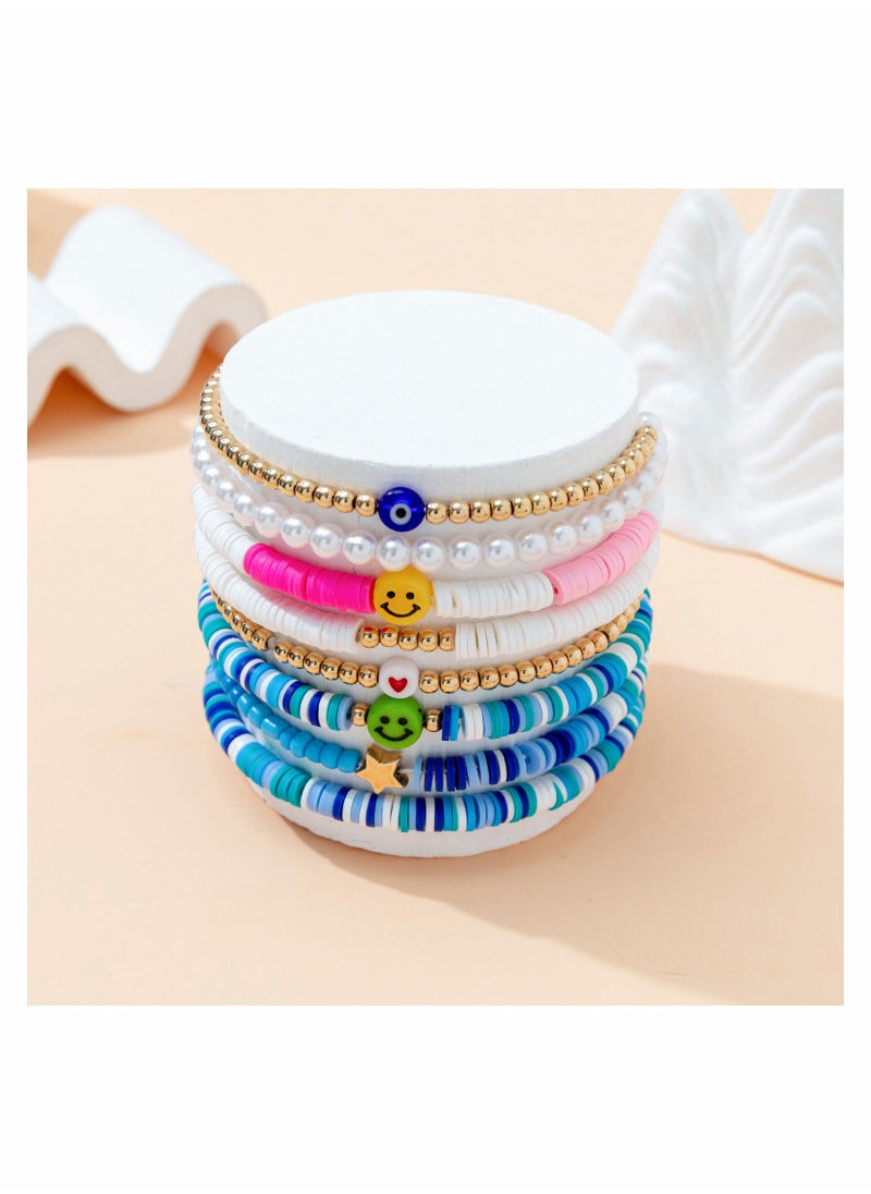 SYOSI - 8 Pack Heishi Surfer Bracelets Set for Women Stackable Polymer Clay Disc Beaded Stretch Elastic Layering Friendship Boho Summer Beach Jewelry Ladies Girls - Image 1