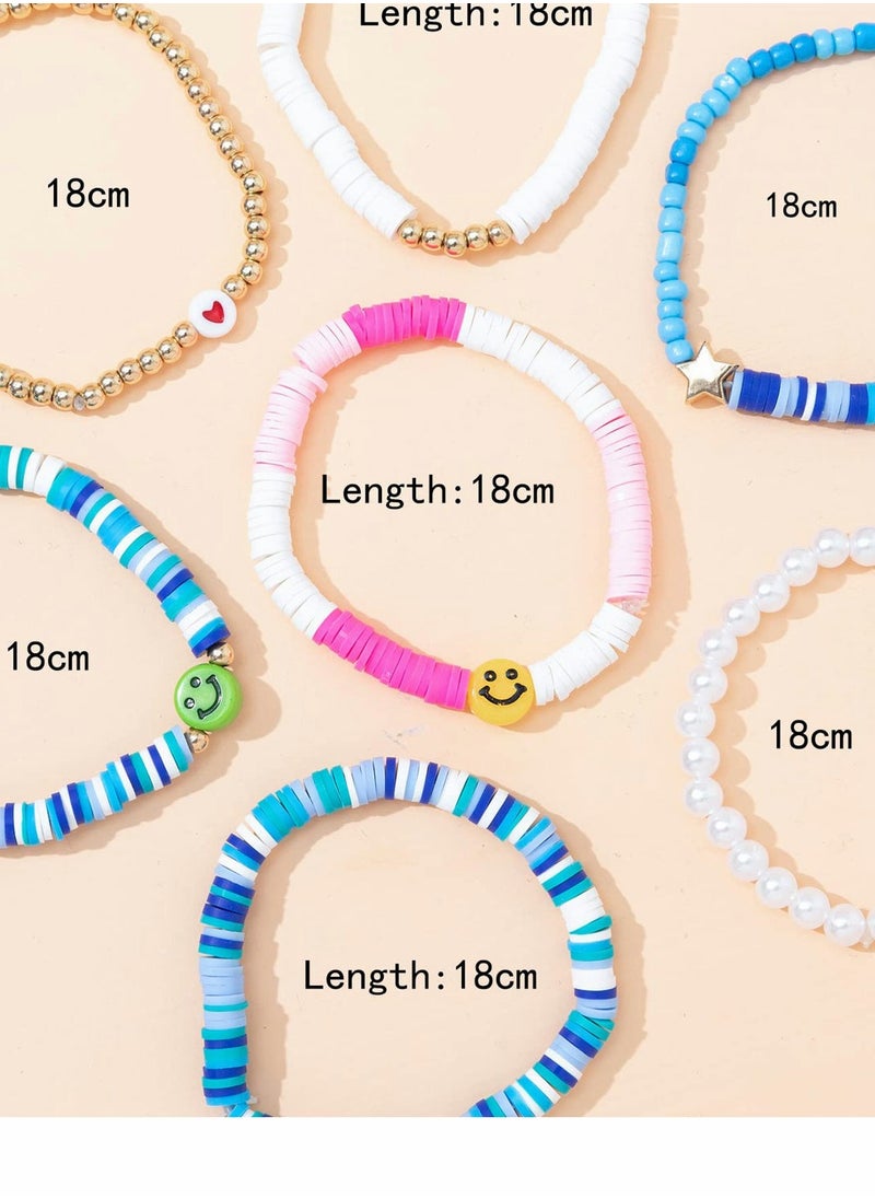SYOSI - 8 Pack Heishi Surfer Bracelets Set for Women Stackable Polymer Clay Disc Beaded Stretch Elastic Layering Friendship Boho Summer Beach Jewelry Ladies Girls - Image 1