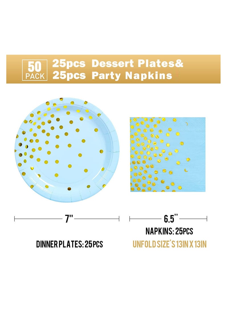 Zikra Blue Gold Paper Plates and Napkins, 20 x 7'' Dessert plates & 20 x 6.5'' Napkins, Thickened Paper, Blue Paper Plates Party Supplies for Baby Showers, Birthday, Wedding, Anniversary (Serve 20) - Image 3