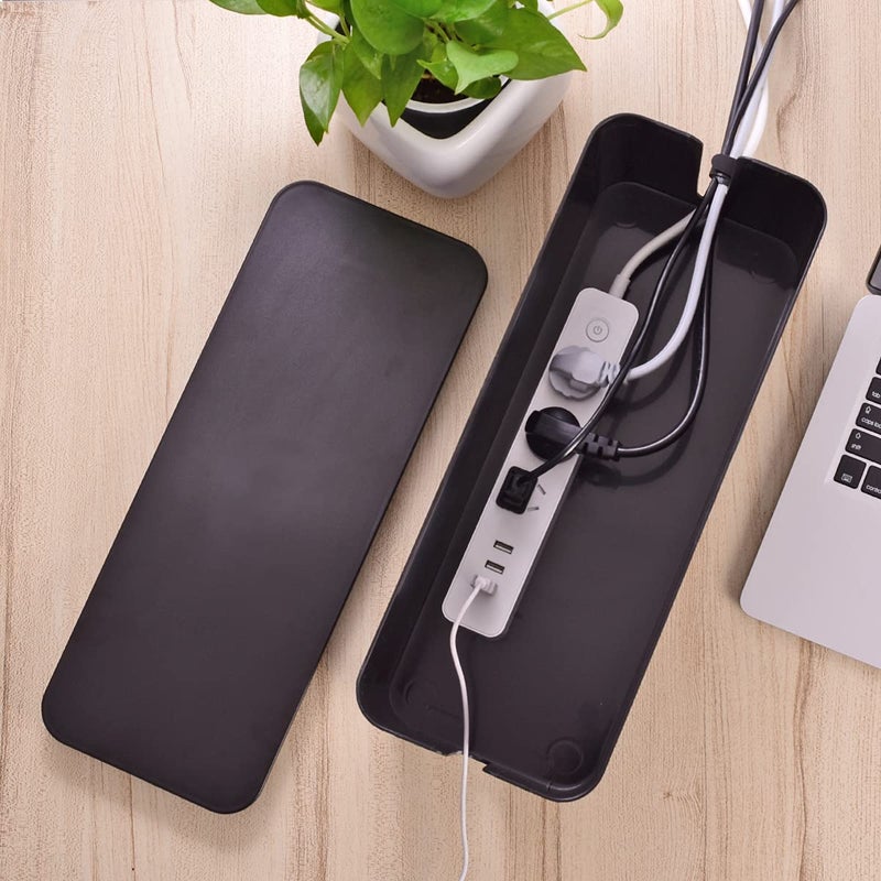 Naeety Cable Management Box, Large Cord Organizer Box to Hide Power Strip & Under Desk,TV Computer Wires Cable Organizer Hider Box with Cable Clips&Reusable Cable Ties for Home/Office(Black) - Image 5