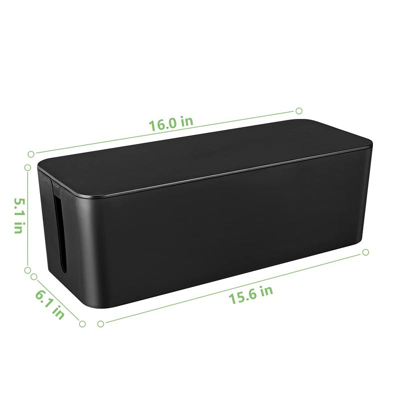 Naeety Cable Management Box, Large Cord Organizer Box to Hide Power Strip & Under Desk,TV Computer Wires Cable Organizer Hider Box with Cable Clips&Reusable Cable Ties for Home/Office(Black) - Image 3