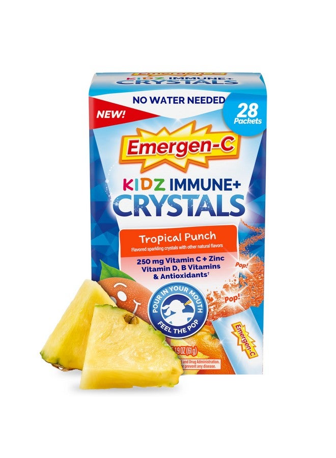 Emergen-C Kidz Immune Plus Crystals, On-The-Go Immune Support Supplement with Vitamin C, Vitamin D, B Vitamins, Zinc and Manganese, Tropical Punch - 28 Stick Packs - Image 1