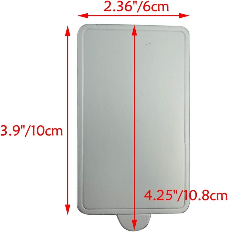 Proshopping 100 pcs 4.25"x2.36" Mini Cake Boards, Rectangular Silver Mousse Cake Cardboard Set, Cupcake Cake Base, Dessert Displays Tray, Disposable Paper Coasters - for Wedding Party Cake Pastry Cup - Image 2