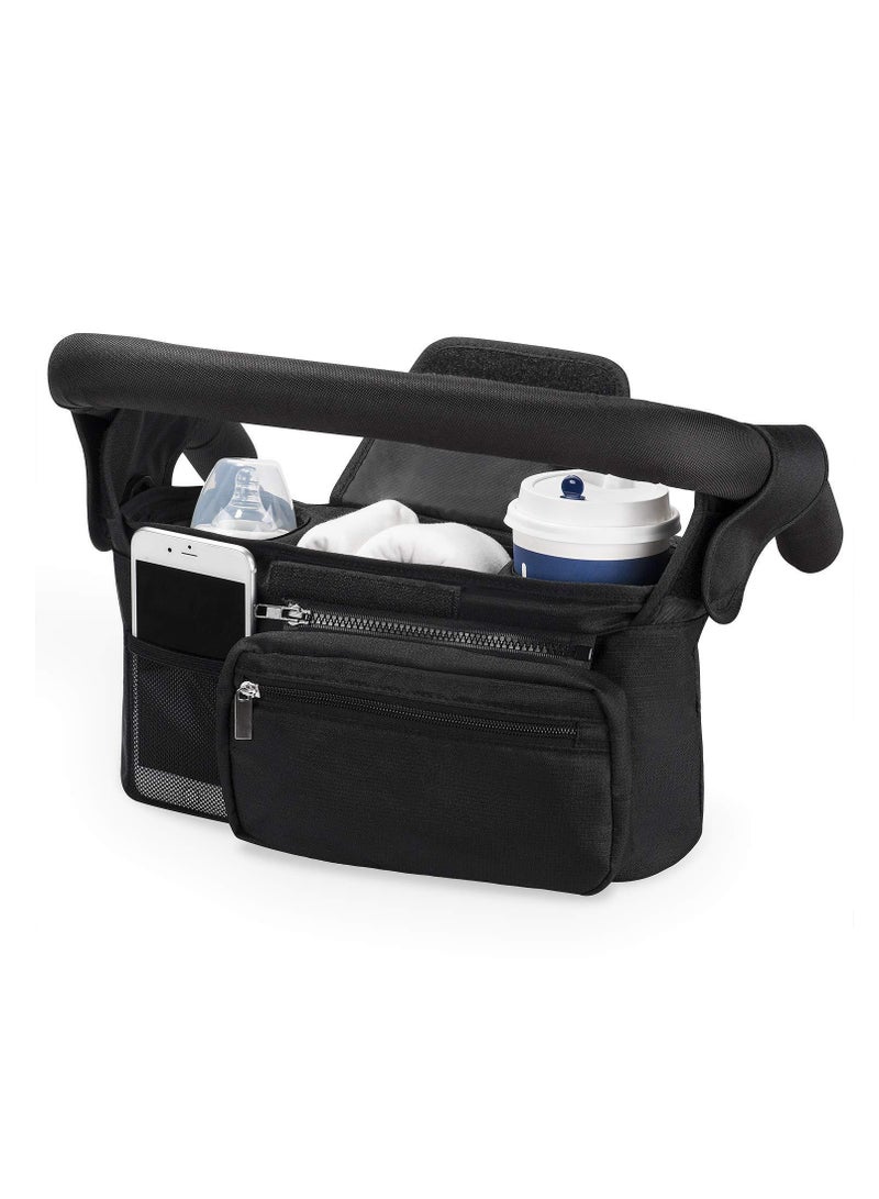 Universal Stroller Organizer with Insulated Cup Holder Detachable Phone Bag & Shoulder Strap, Fits for Stroller like Uppababy, Baby Jogger, Britax, BOB, Umbrella and Pet Stroller - Image 1