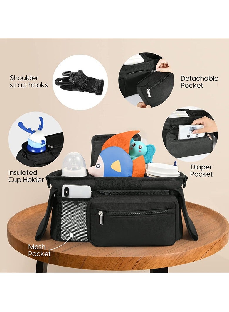 Universal Stroller Organizer with Insulated Cup Holder Detachable Phone Bag & Shoulder Strap, Fits for Stroller like Uppababy, Baby Jogger, Britax, BOB, Umbrella and Pet Stroller - Image 2