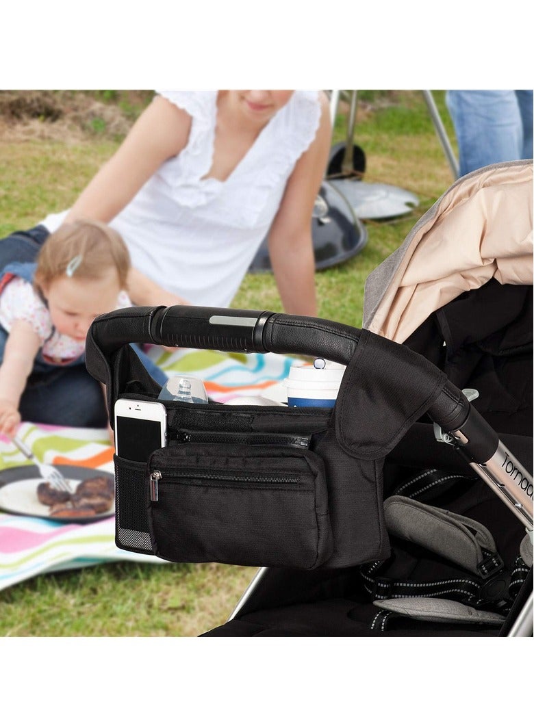 Universal Stroller Organizer with Insulated Cup Holder Detachable Phone Bag & Shoulder Strap, Fits for Stroller like Uppababy, Baby Jogger, Britax, BOB, Umbrella and Pet Stroller - Image 3