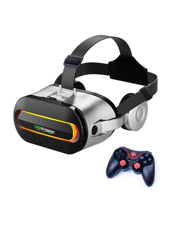 Wireless VR Headset Box VRPARK J60 High Definition Smart Glasses One Piece Machine Popular Entertainment Social Plastic Glasses-Color:J60 White X3 Handle - Image 1