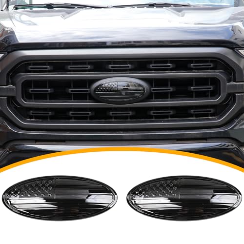 RERPRO 9.5" Front Grill Rear Tailgate Emblem Cover Trim Compatible with 2015-2023 Ford F150 Exterior Accessories Decor Overlay American Flag Oval Emblem Protector Decoration Decal 2 Pack - Image 1