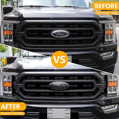 RERPRO 9.5" Front Grill Rear Tailgate Emblem Cover Trim Compatible with 2015-2023 Ford F150 Exterior Accessories Decor Overlay American Flag Oval Emblem Protector Decoration Decal 2 Pack - Image 3