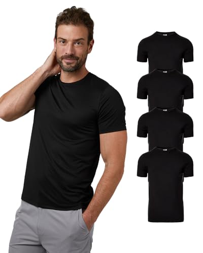 32 Degrees Mens 4 Pack Cool Quick Dry Active Basic Crew T-Shirt, Black, Large - Image 1